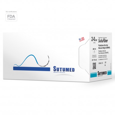 Sobre de Sutura de alto peso molecular o supersutura fiber #2-0 de 1 aguja 1/2 circulo redondo de 25 mm x 100 cm
